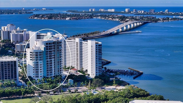 bird's eye view featuring a water view