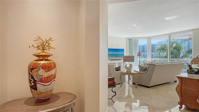 living room with expansive windows