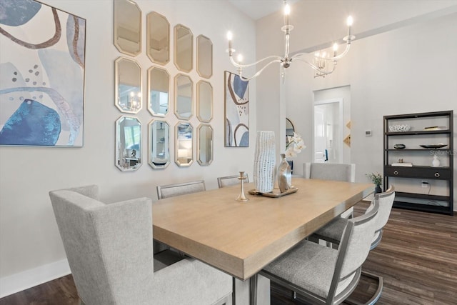 dining room featuring dark hardwood / wood-style flooring and an inviting chandelier