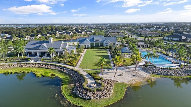 bird's eye view featuring a water view