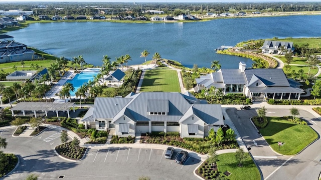 aerial view with a water view