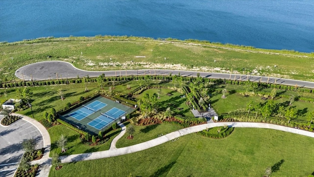 aerial view with a rural view and a water view