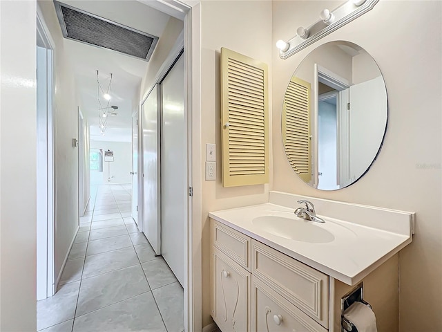 bathroom with visible vents, tile patterned floors, and vanity