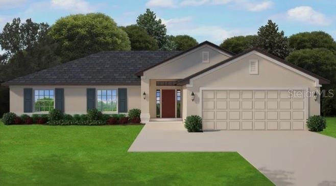 6105 Bodmin Ln, North Port, FL 34291 - view of front of home featuring stucco siding, a garage, a front yard, and driveway