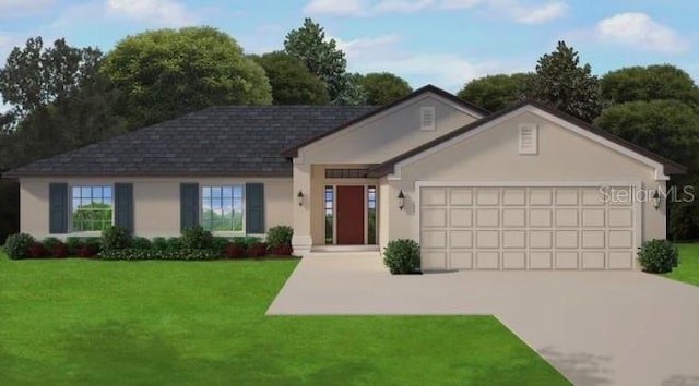 6105 Bodmin Ln, North Port, FL 34291 - view of front of home featuring stucco siding, a garage, a front yard, and driveway