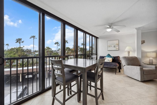 sunroom with ceiling fan