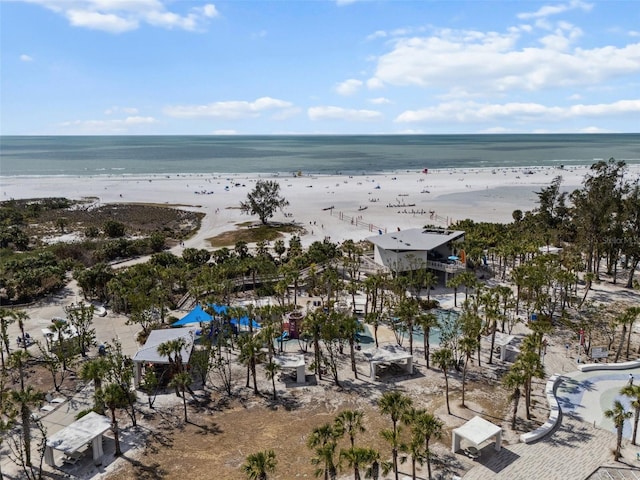 aerial view featuring a beach view and a water view