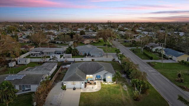 view of aerial view at dusk