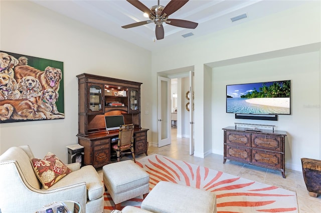 living room featuring ceiling fan