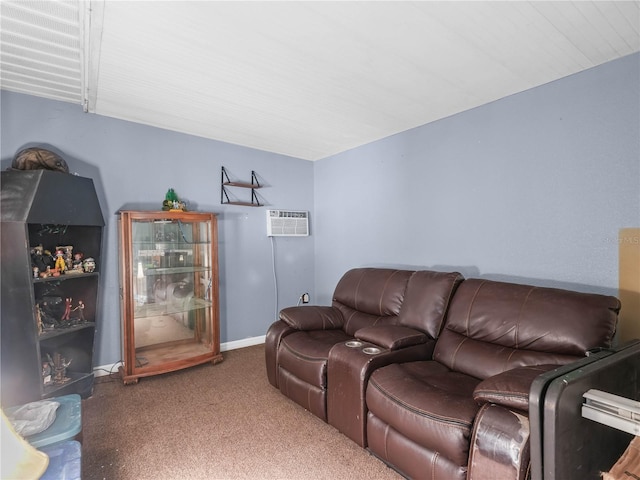 living room featuring carpet flooring and a wall mounted AC