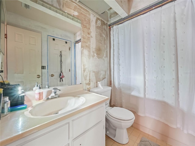5337 Jacob Ave, Polk City, FL 33868 - bathroom with toilet, shower / bathtub combination with curtain, tile patterned flooring, and vanity