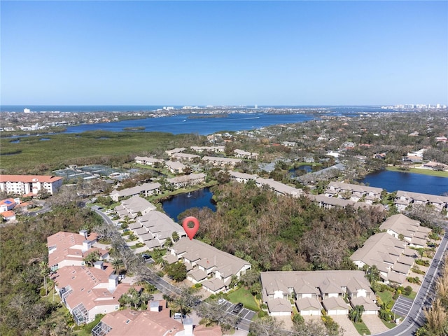 bird's eye view featuring a water view