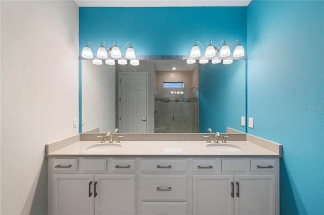 bathroom featuring vanity and walk in shower