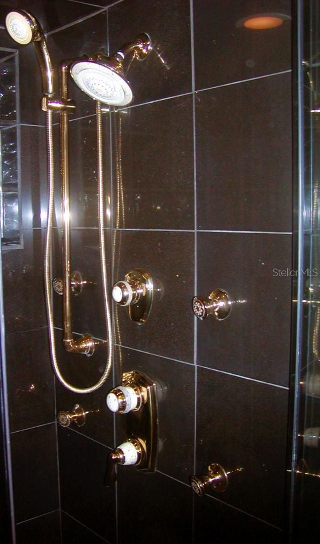 interior details featuring tiled shower