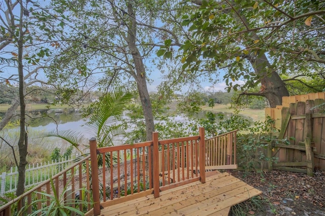 deck with a water view