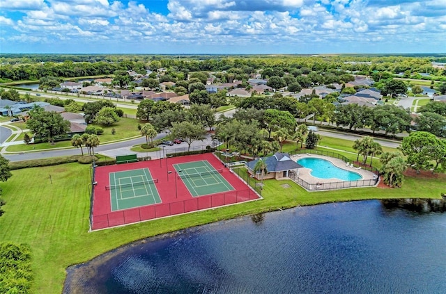 aerial view with a water view