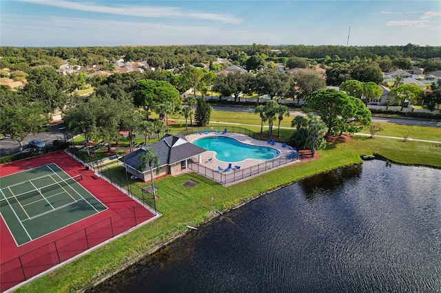 drone / aerial view featuring a water view