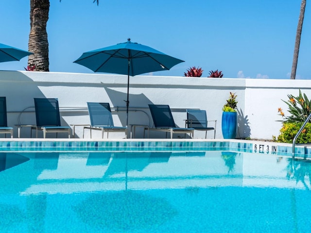 view of swimming pool with a patio area