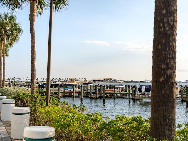 view of dock with a water view