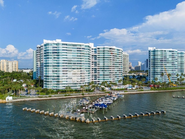 exterior space with a water view