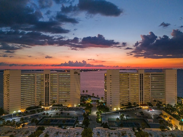 outdoor building at dusk with a water view