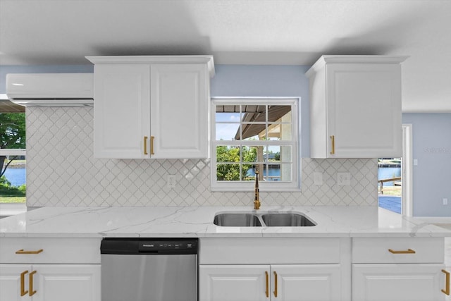 6912 Kenwood Dr, North Port, FL 34287 - kitchen featuring dishwasher, a sink, a wall mounted AC, and decorative backsplash