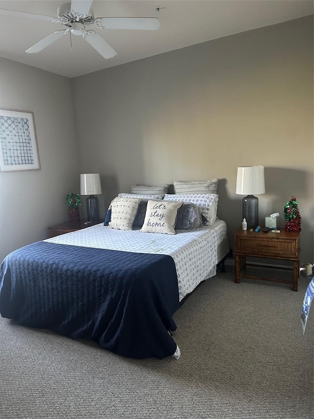 bedroom featuring carpet floors and ceiling fan