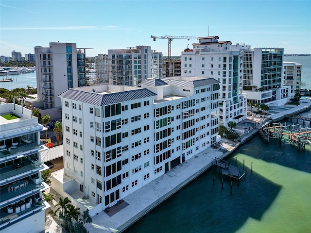 226 Golden Gate Pt Unit 64, Sarasota, FL 34236 - aerial view featuring a water view and a view of city