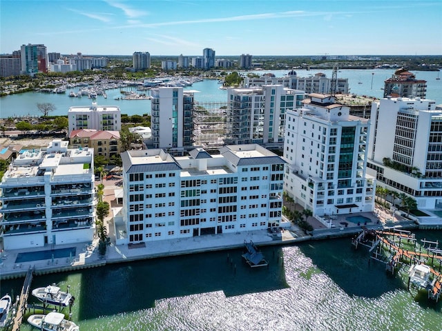226 Golden Gate Pt Unit 64, Sarasota, FL 34236 - birds eye view of property with a water view and a view of city
