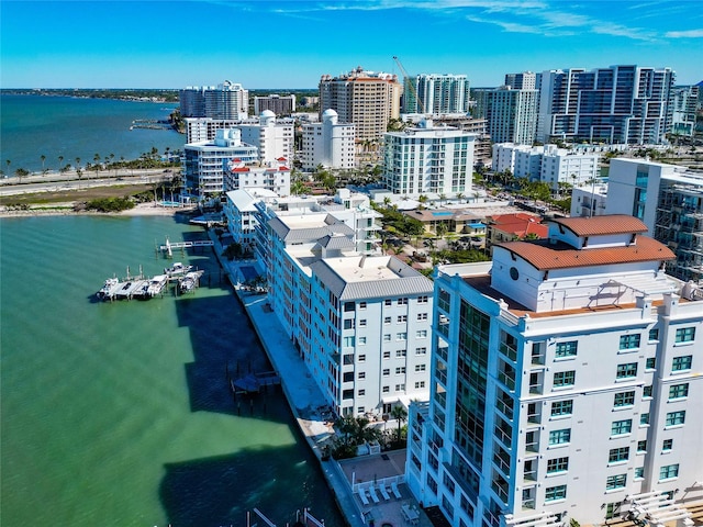 226 Golden Gate Pt Unit 64, Sarasota, FL 34236 - birds eye view of property with a water view and a view of city