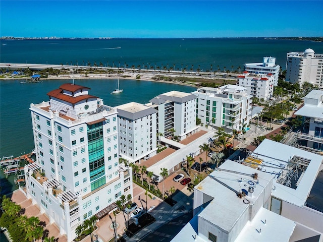 226 Golden Gate Pt Unit 64, Sarasota, FL 34236 - aerial view featuring a water view and a view of city