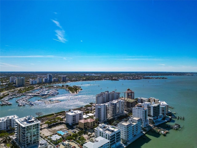 226 Golden Gate Pt Unit 64, Sarasota, FL 34236 - drone / aerial view featuring a city view and a water view