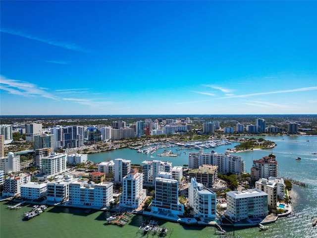 226 Golden Gate Pt Unit 64, Sarasota, FL 34236 - drone / aerial view with a city view and a water view