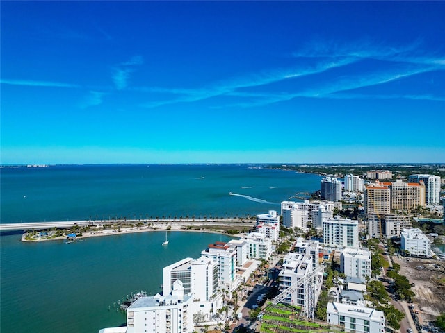 226 Golden Gate Pt Unit 64, Sarasota, FL 34236 - birds eye view of property with a city view and a water view