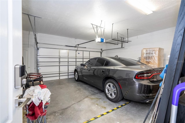 garage with a garage door opener