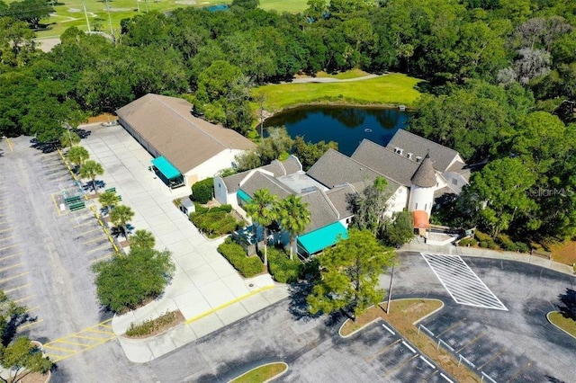 aerial view with a water view