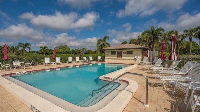 view of pool featuring a patio area