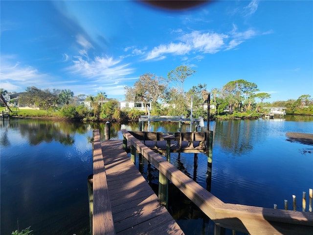 dock area with a water view