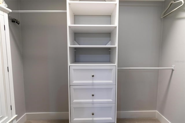 walk in closet with carpet floors