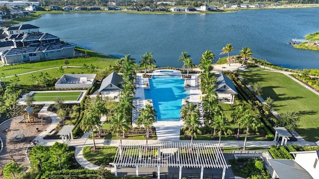 aerial view with a water view