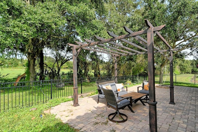 view of patio with a pergola and an outdoor hangout area