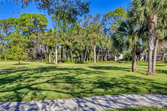 view of property's community with a lawn