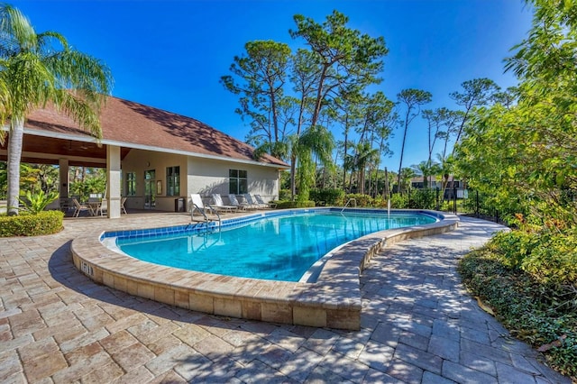 view of swimming pool with a patio area