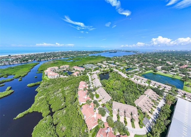 aerial view featuring a water view