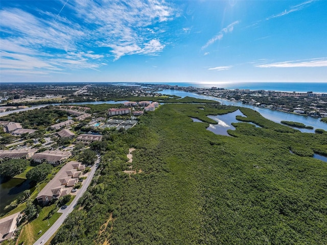 aerial view featuring a water view