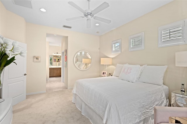 12121 Thornhill Ct, Lakewood Ranch, FL 34202 - bedroom featuring light colored carpet, baseboards, recessed lighting, and ceiling fan