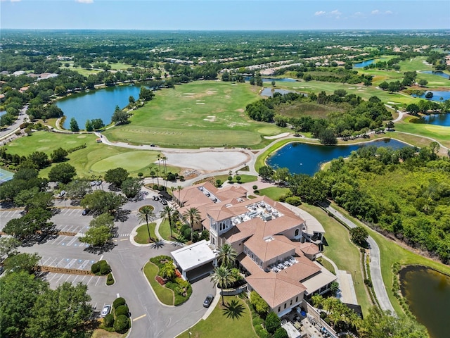 12121 Thornhill Ct, Lakewood Ranch, FL 34202 - aerial perspective of suburban area with a golf course and a large body of water