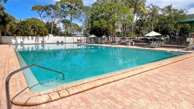 view of pool featuring a patio