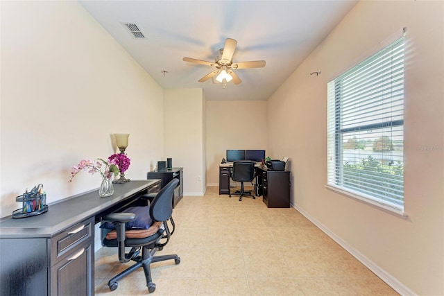 home office featuring ceiling fan