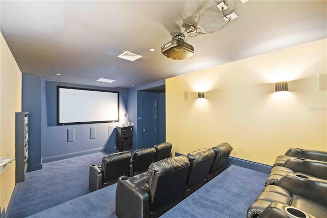 home theater featuring carpet flooring